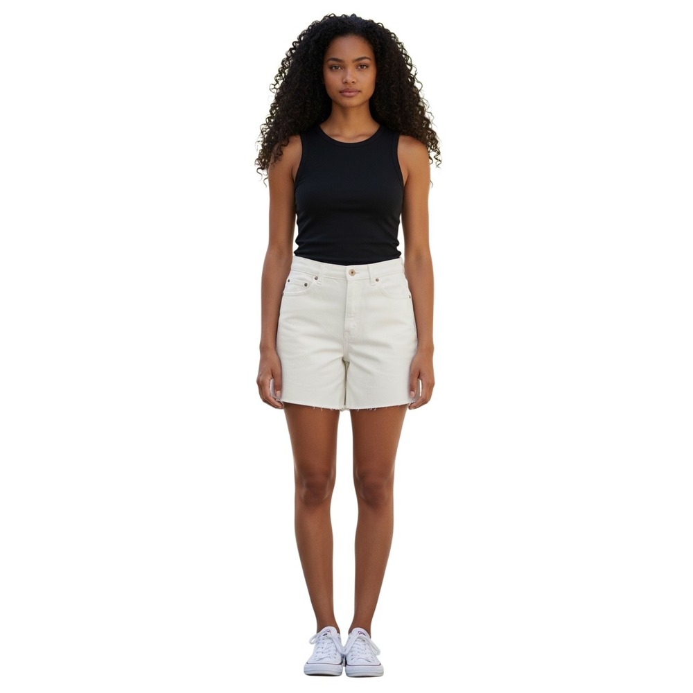London Jean Womens White High Rise Raw Hem Denim Shorts Size 6 Cotton summer